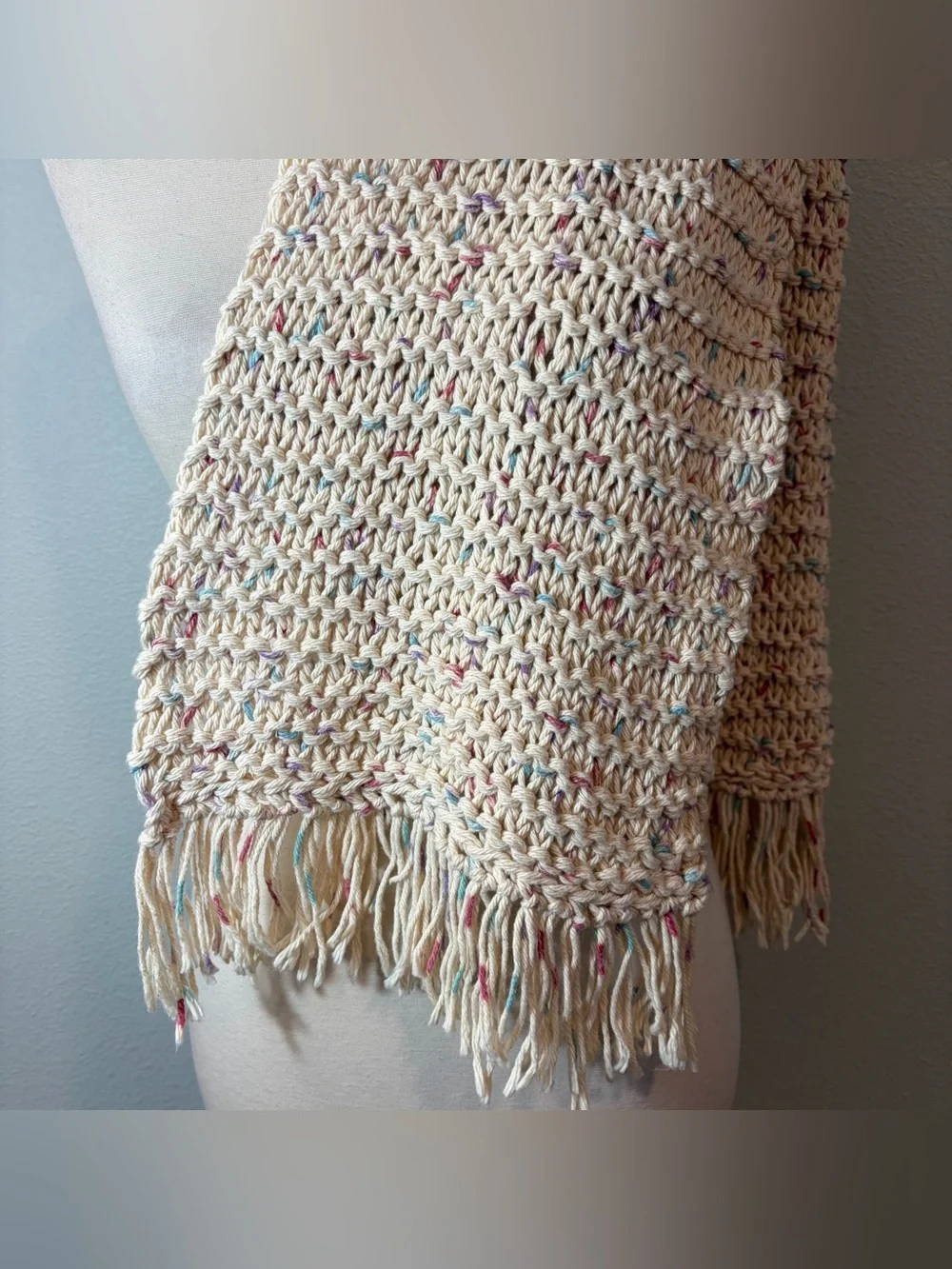 Cream Multicolor Handmade Knit Scarf - Womens